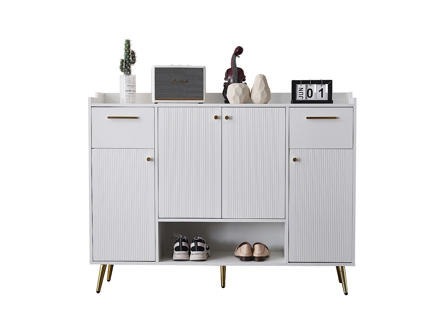 Mobile da pavimento in legno MDF con 2 cassetti e 4 porte, camera bianca