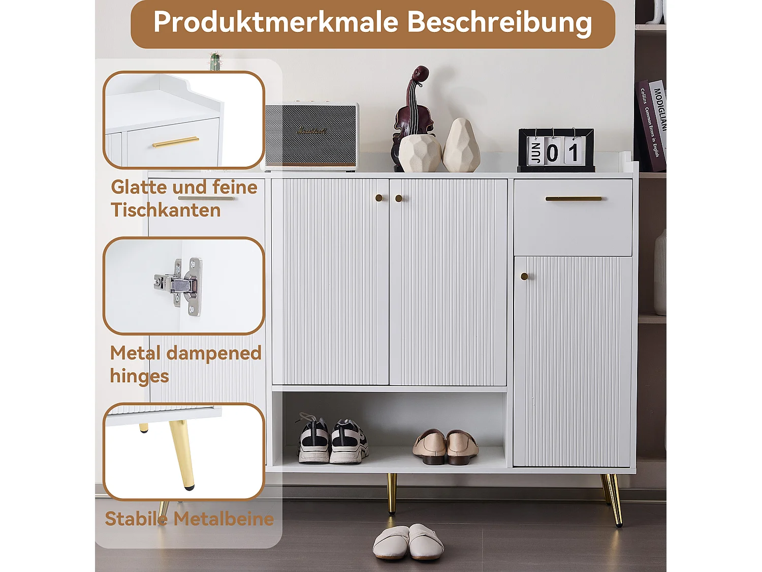 Mobile da pavimento in legno MDF con 2 cassetti e 4 porte, camera bianca