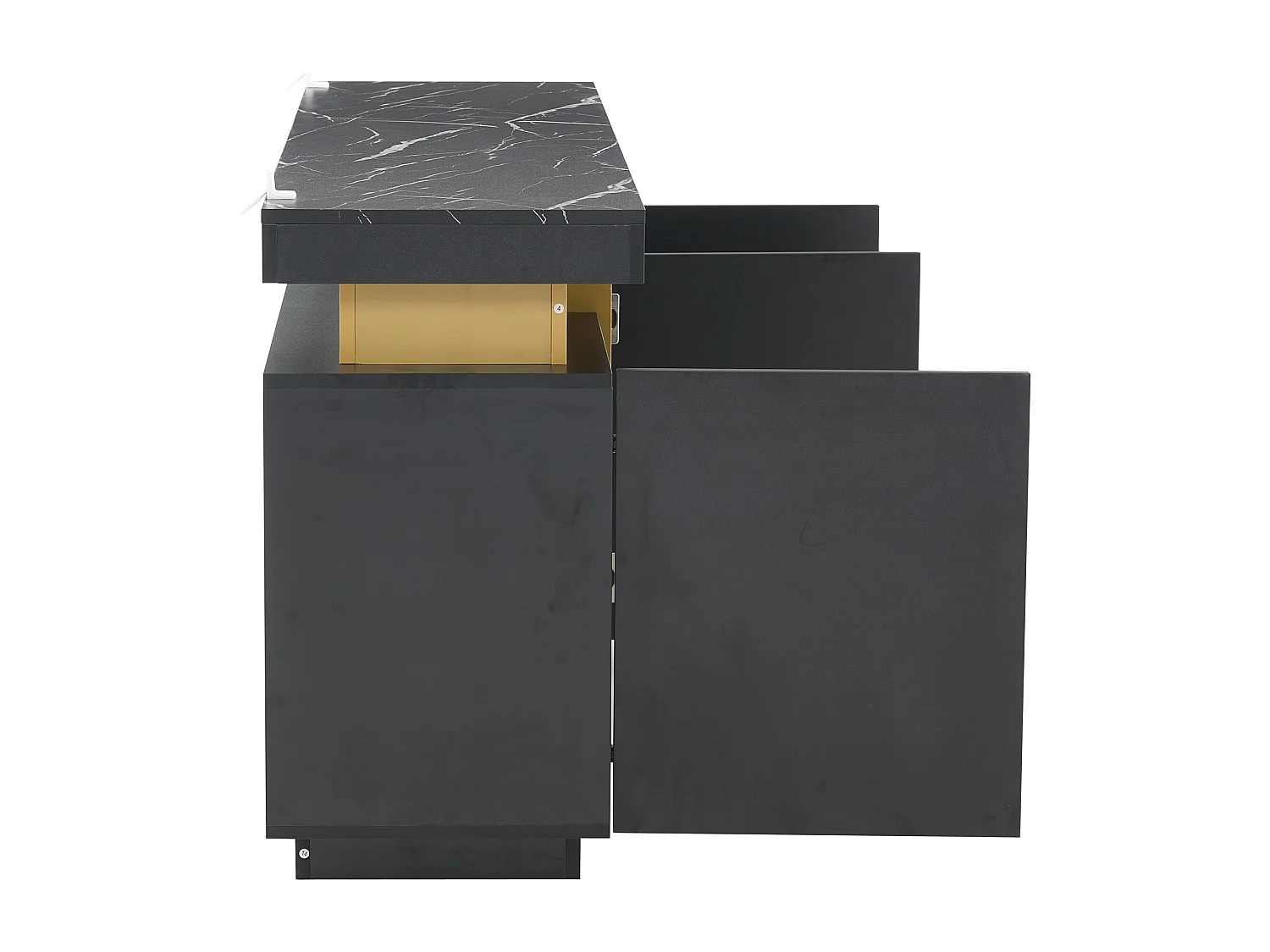 Buffet bas MDF imitation marbre noir 3 portes rangement salon entrée bureau 140x38x70 cm
