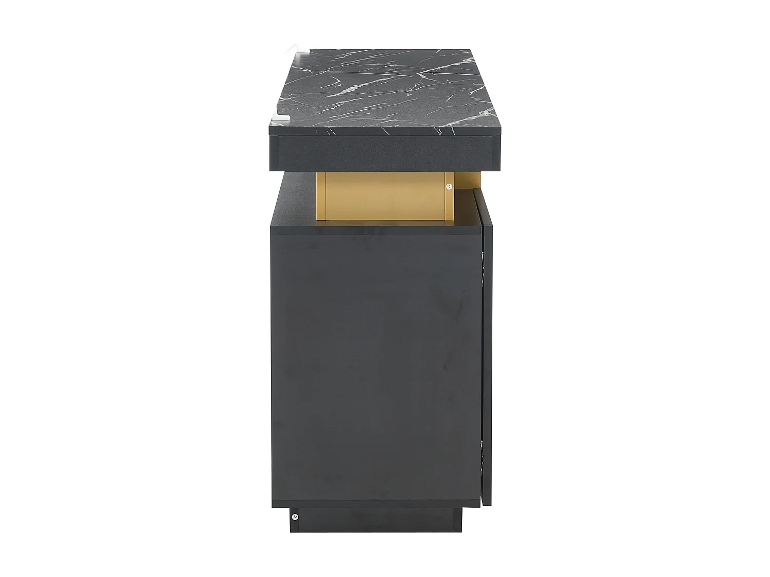 Buffet bas MDF imitation marbre noir 3 portes rangement salon entrée bureau 140x38x70 cm