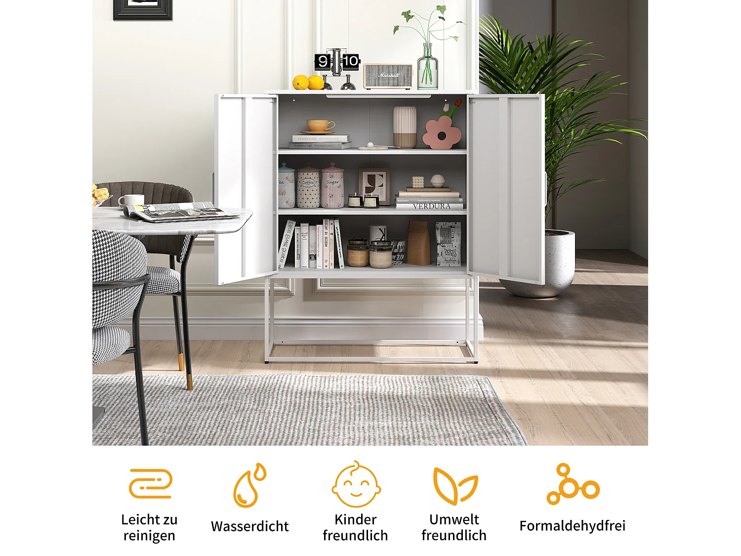 Aparador bajo en acero frío almacenaje 2 puertas estantes salón cocina office gris oscuro