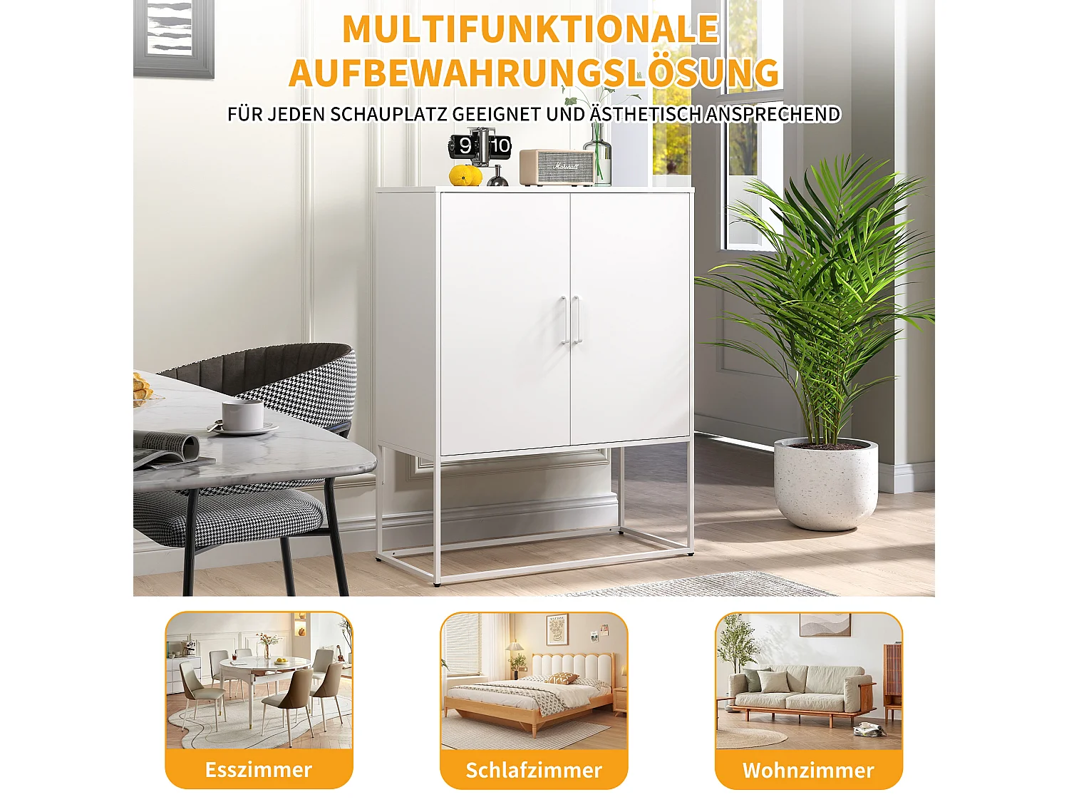 Aparador bajo en acero frío almacenaje 2 puertas estantes salón cocina office gris oscuro