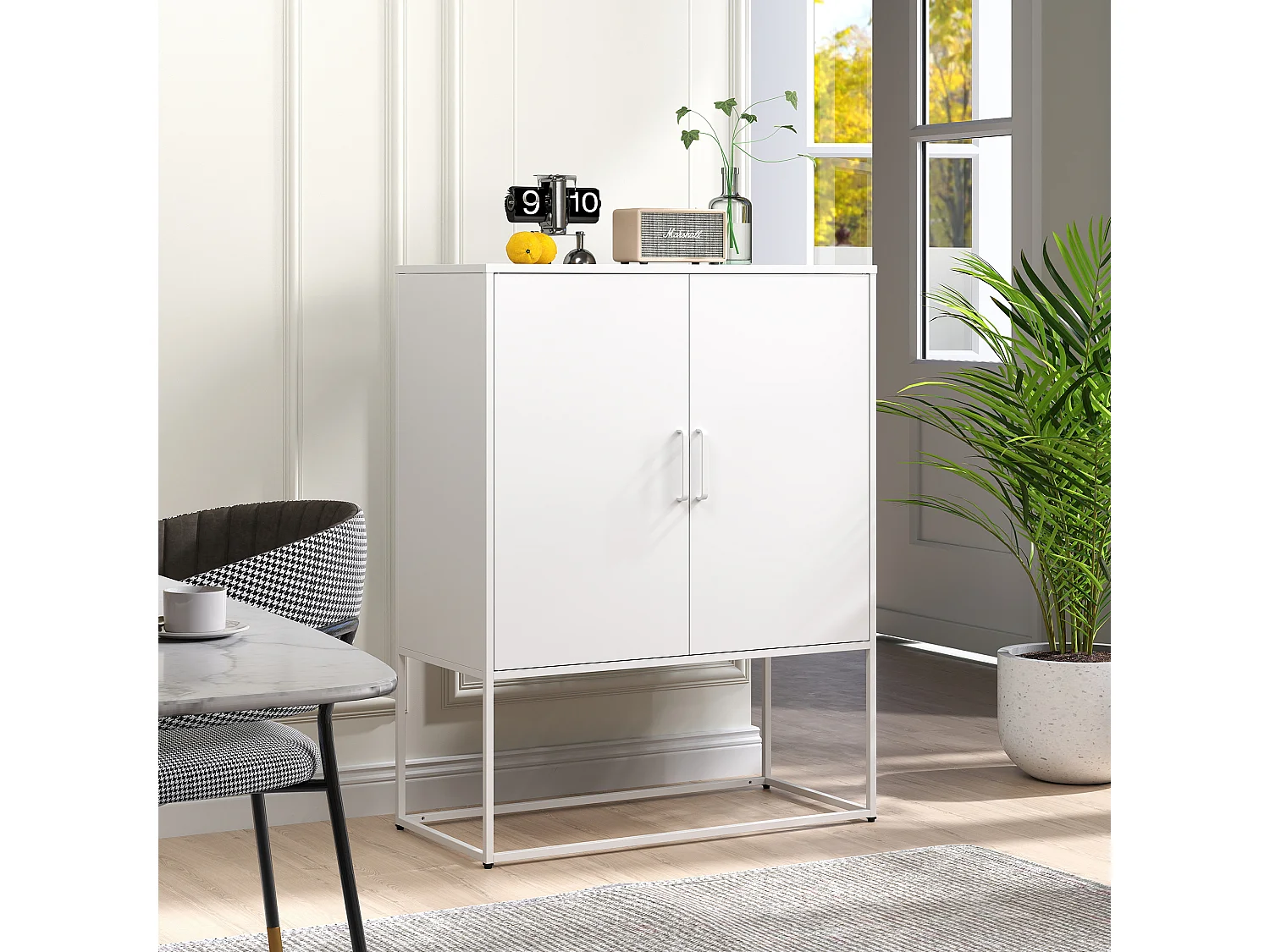 Aparador bajo en acero frío almacenaje 2 puertas estantes salón cocina office gris oscuro