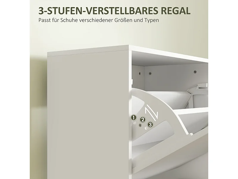 Sapateira de madeira com 3 abas, compacta, armazenamento de entrada para 12 pares, 47x26x120cm, branco moderno