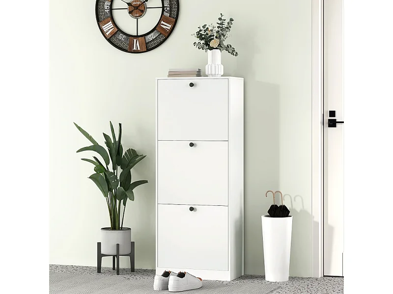 Sapateira de madeira com 3 abas, compacta, armazenamento de entrada para 12 pares, 47x26x120cm, branco moderno