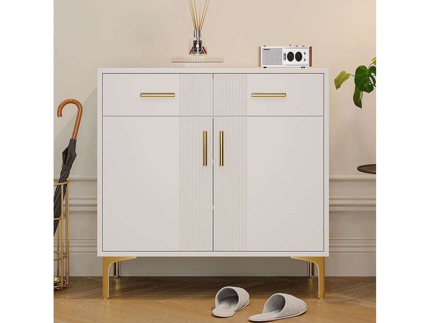 Cômoda em MDF branco, móvel de arrumação com design de ondas, hall de entrada, sala de estar, quarto, 80x35x79,5 cm