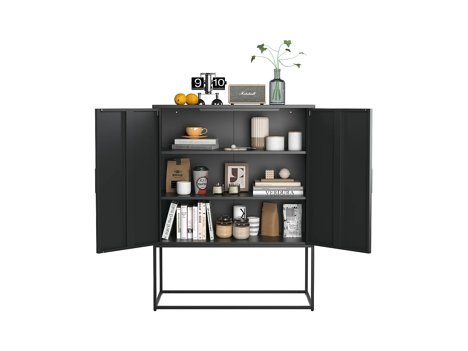 Buffet da tavolo in acciaio, armadio metallico di alta capacità per salone o scrivania, nero 80x40x85 cm