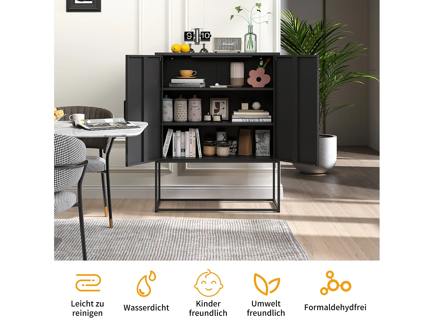 Buffet de rangement en acier, armoire métallique haute capacité pour salon ou bureau, noir 80x40x85 cm