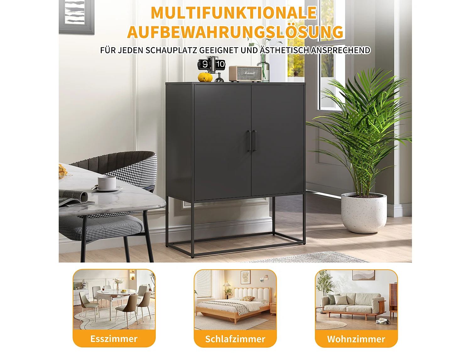 Buffet de rangement en acier, armoire métallique haute capacité pour salon ou bureau, noir 80x40x85 cm