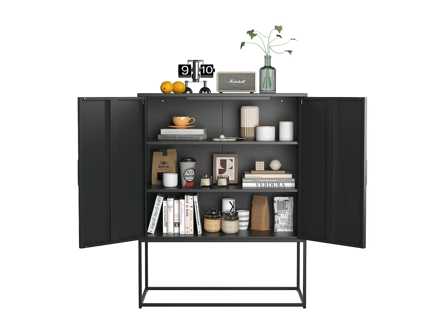 Buffet de rangement en acier, armoire métallique haute capacité pour salon ou bureau, noir 80x40x85 cm