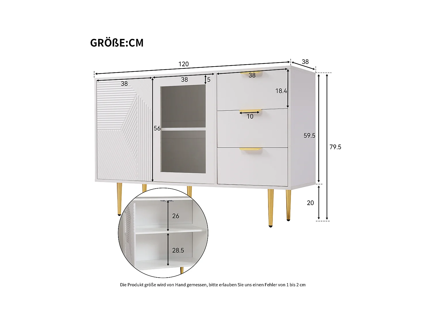 Aparador bajo en paneles de madera con puertas de cristal y cajones para salón moderno blanco 150cm