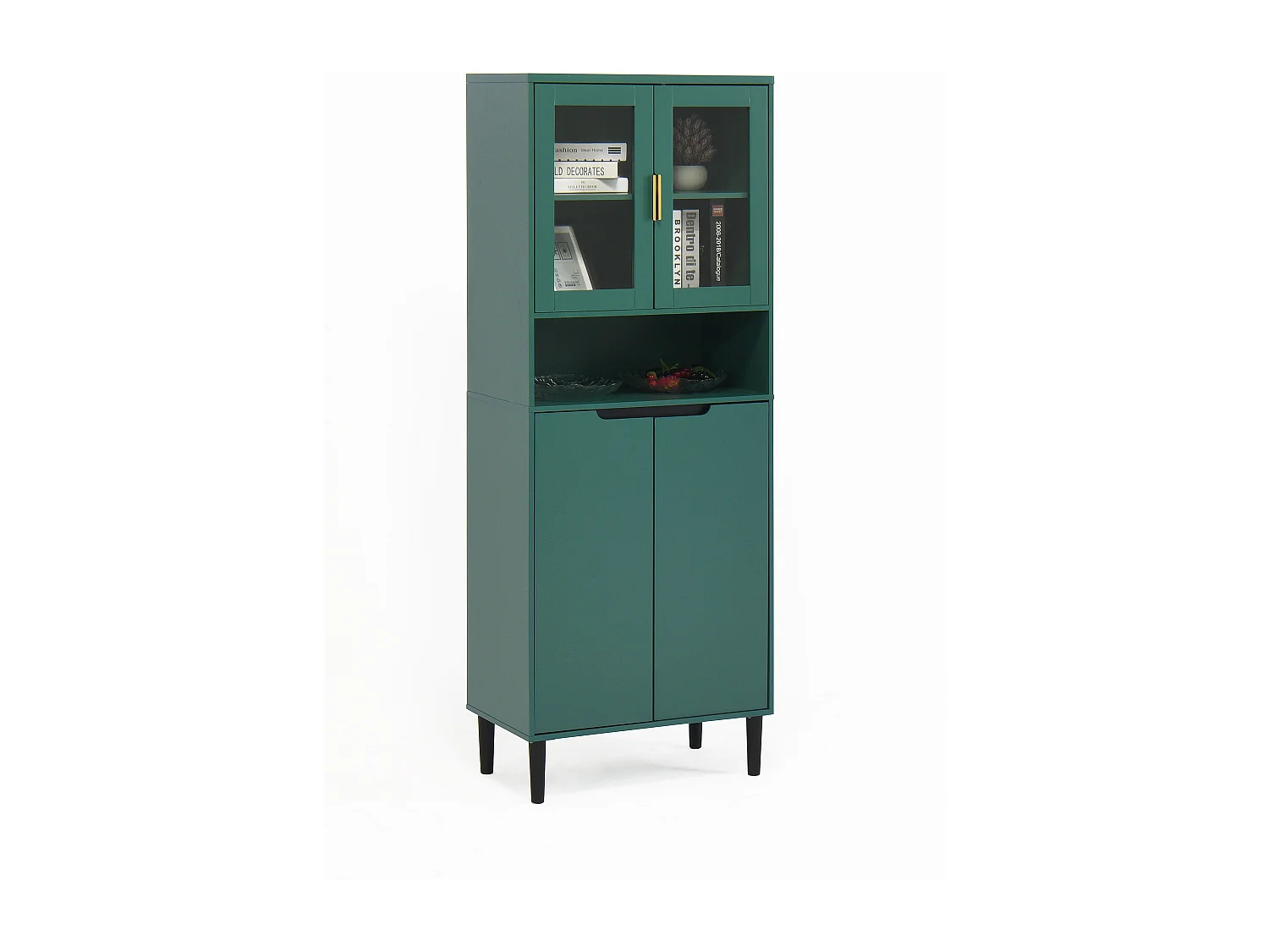 Armoire haute bois MDF vitrée rangement multiusage cuisine salon bureau vert