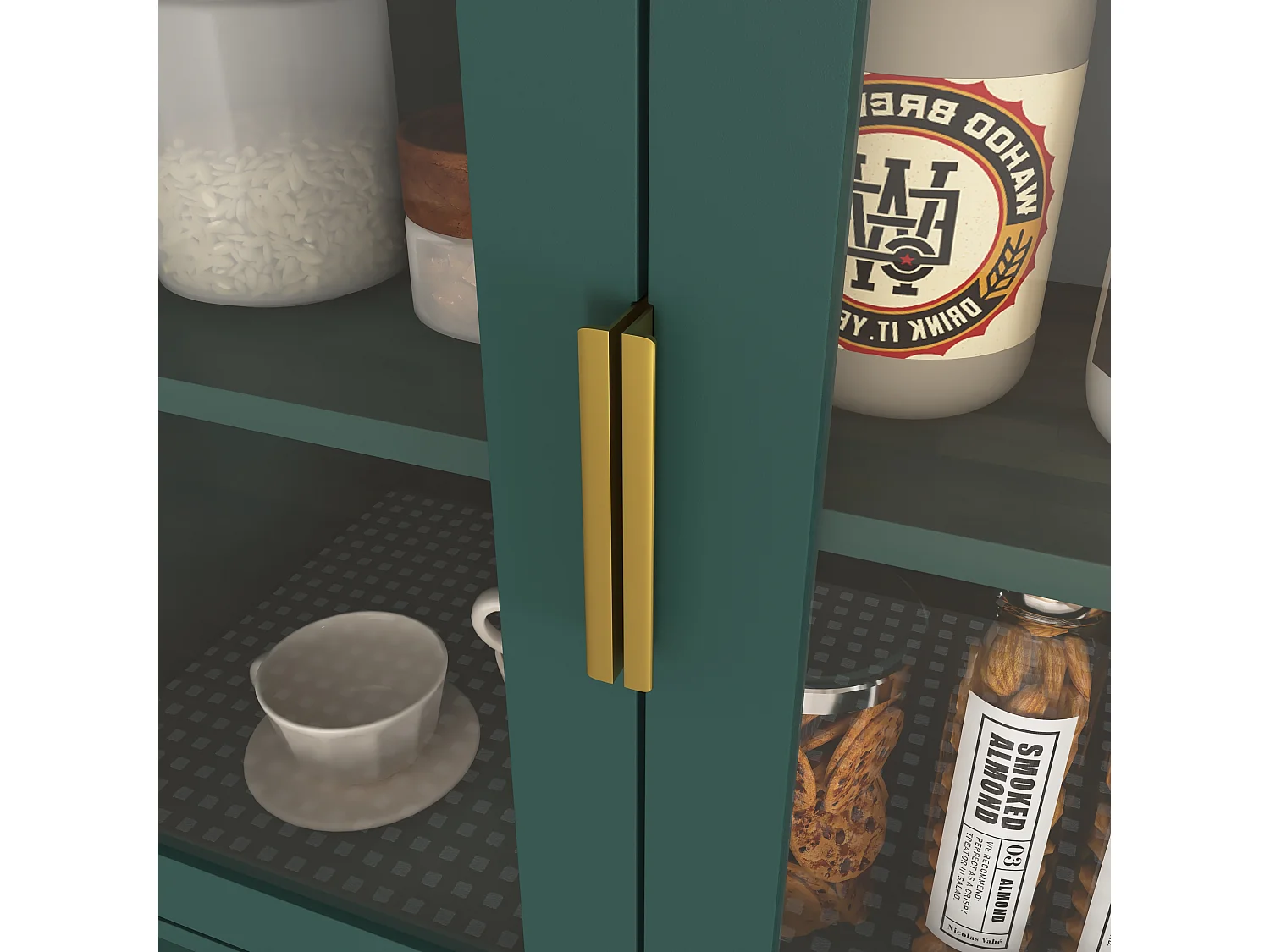 Armoire haute bois MDF vitrée rangement multiusage cuisine salon bureau vert