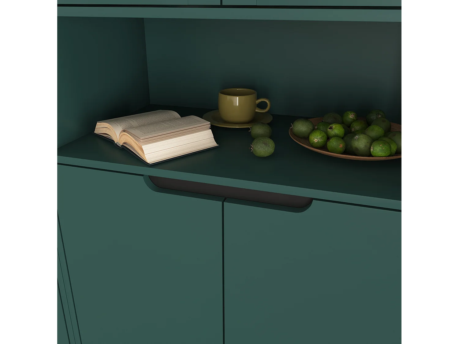 Armoire haute bois MDF vitrée rangement multiusage cuisine salon bureau vert