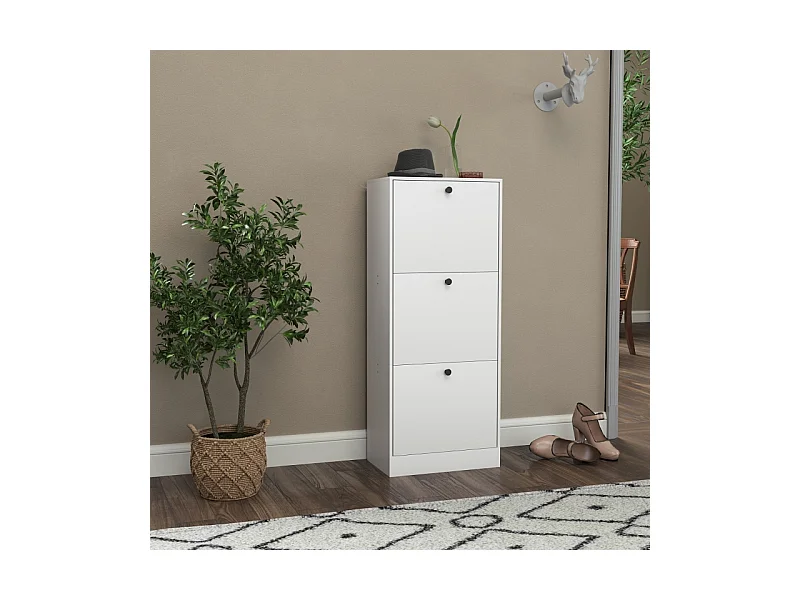 Mobile da pavimento in legno melaminico compatto 3 abattants entrée étroite bianco 47x28x115cm