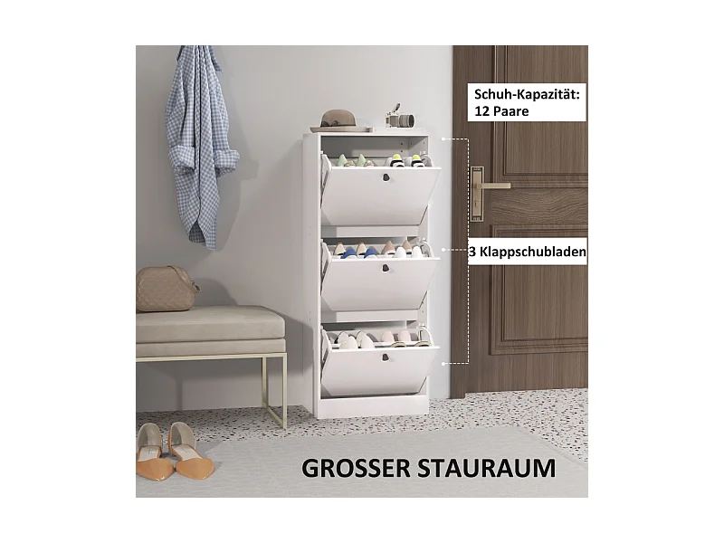 Mobile da pavimento in legno melaminico compatto 3 abattants entrée étroite bianco 47x28x115cm