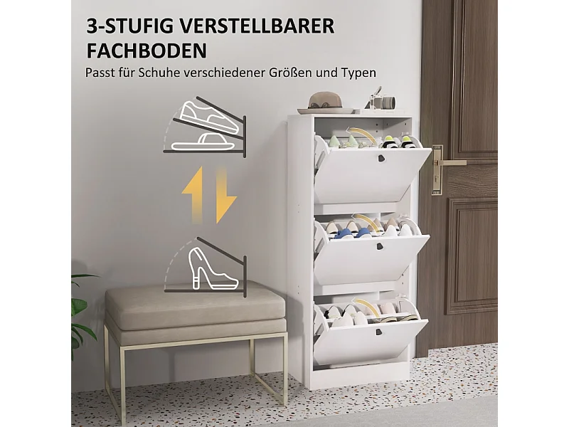 Mobile da pavimento in legno melaminico compatto 3 abattants entrée étroite bianco 47x28x115cm