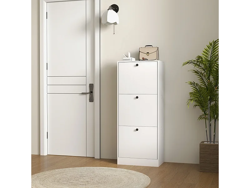 Mobile da pavimento in legno melaminico compatto 3 abattants entrée étroite bianco 47x28x115cm