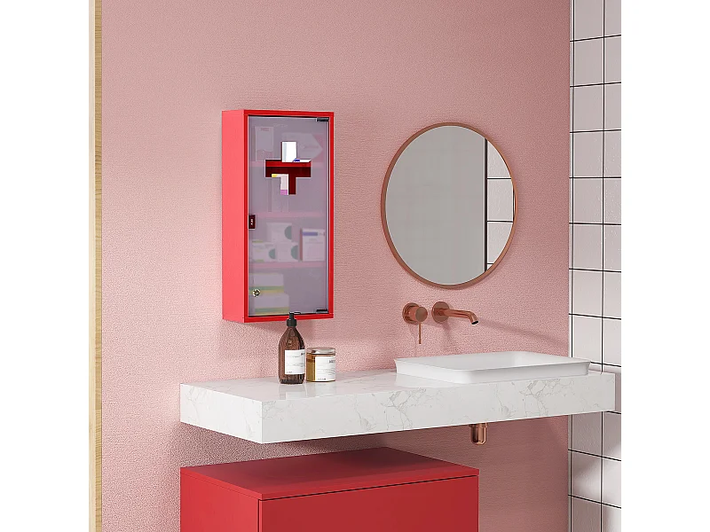 Armadio da farmacia murale in metallo con porta in vetro smaltato verrouillabile 60x30x12 cm