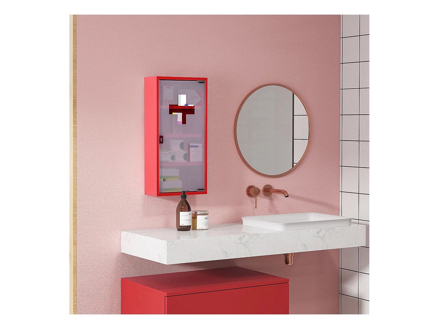 Botiquín de pared metálico con puerta de cristal esmerilado con cerradura 60x30x12 cm