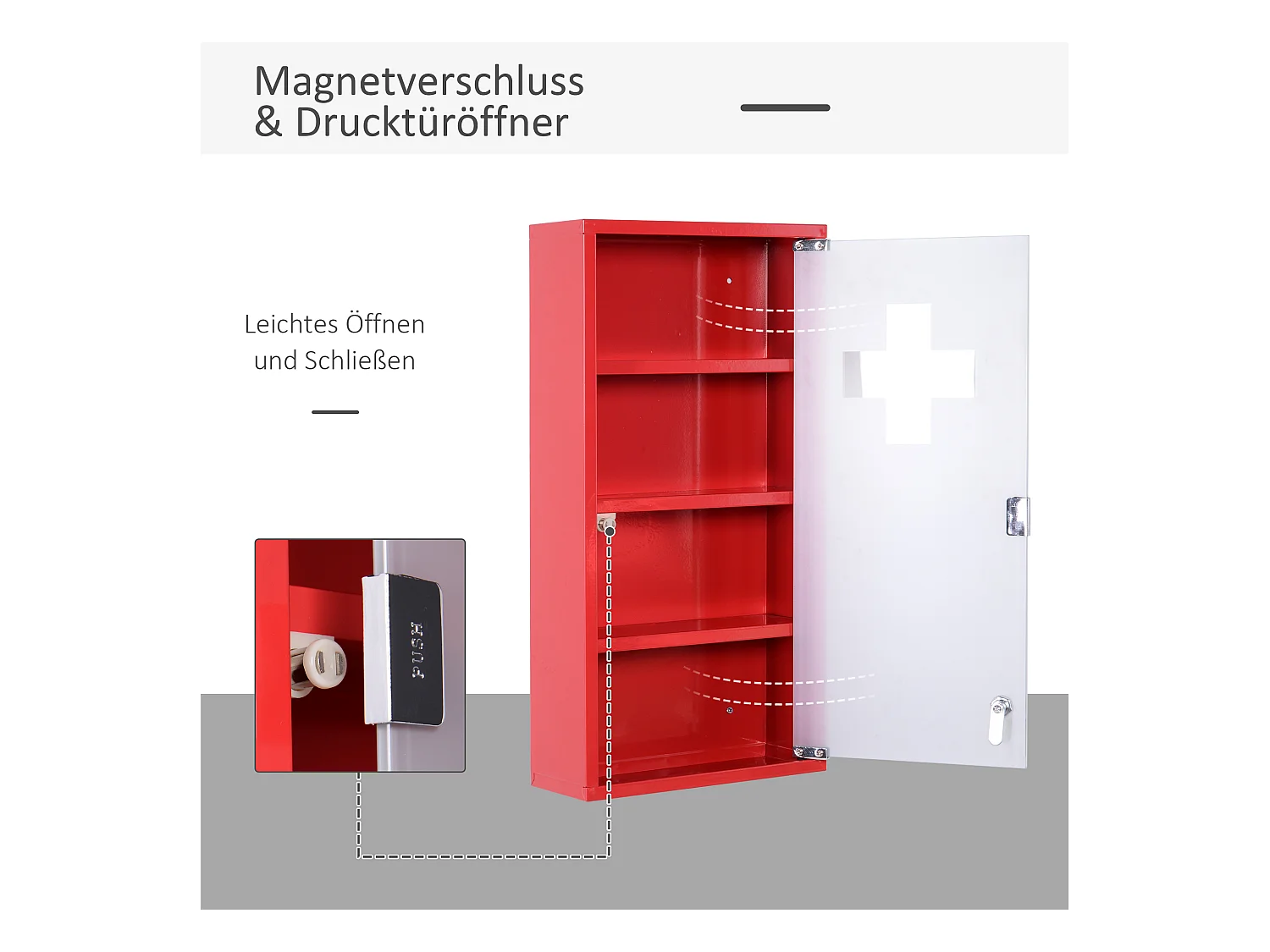 Botiquín de pared metálico con puerta de cristal esmerilado con cerradura 60x30x12 cm