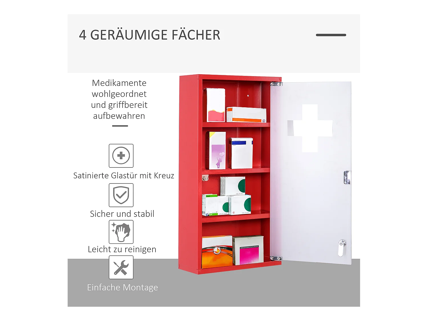 Botiquín de pared metálico con puerta de cristal esmerilado con cerradura 60x30x12 cm