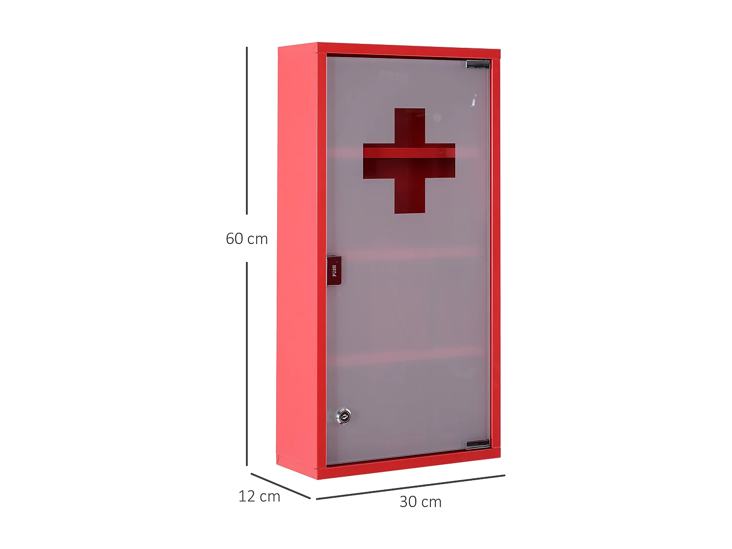 Armadio da farmacia murale in metallo con porta in vetro smaltato verrouillabile 60x30x12 cm