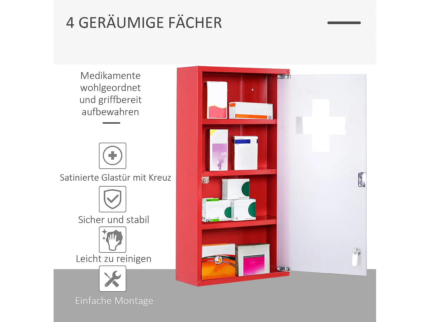 Armadio da farmacia murale in metallo con porta in vetro smaltato verrouillabile 60x30x12 cm