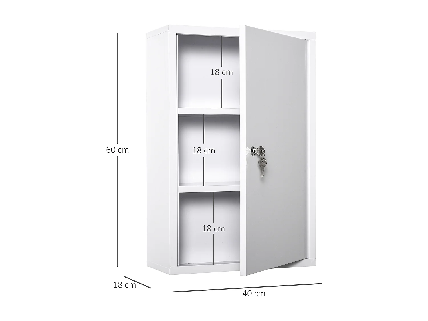 Armoire à pharmacie murale en acier avec serrure 3 niveaux pour salle de bain 40x18x60cm blanc
