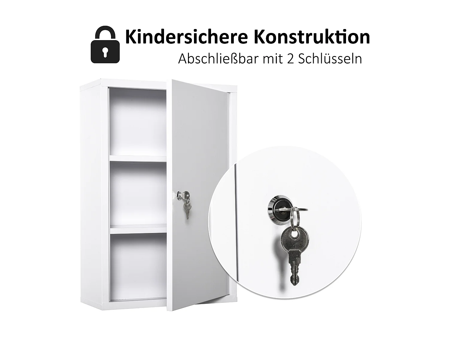 Armoire à pharmacie murale en acier avec serrure 3 niveaux pour salle de bain 40x18x60cm blanc