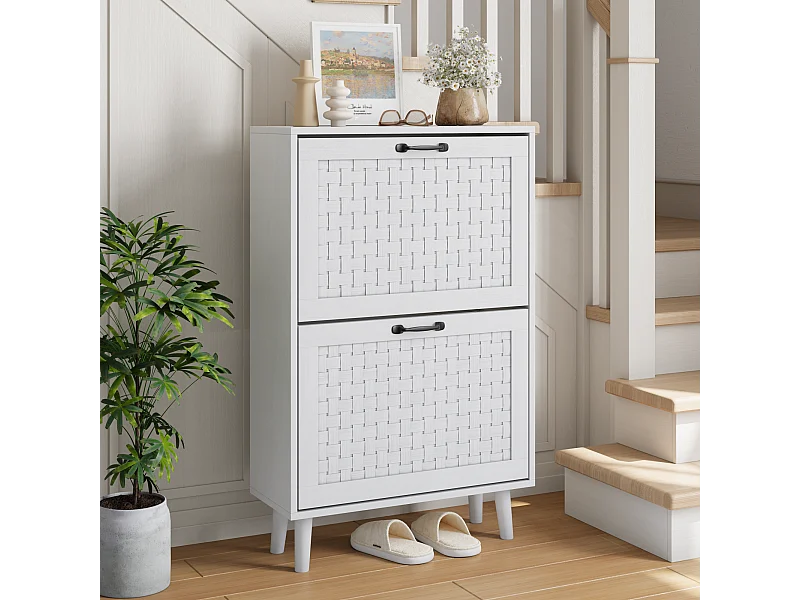 Mobile da pavimento in legno e rotin rangement compatto ingresso canale stile bohème 90×30×95cm