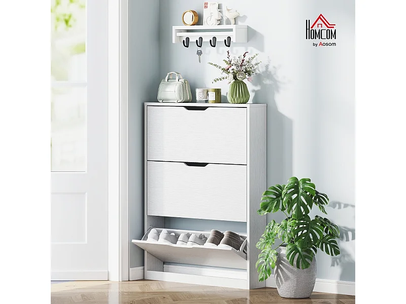 Zapatero de madera con 3 puertas, capacidad para 12 pares, para entrada, 80x17x108 cm, color blanco