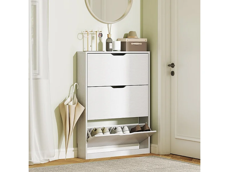 Zapatero de madera con 3 puertas, capacidad para 12 pares, para entrada, 80x17x108 cm, color blanco