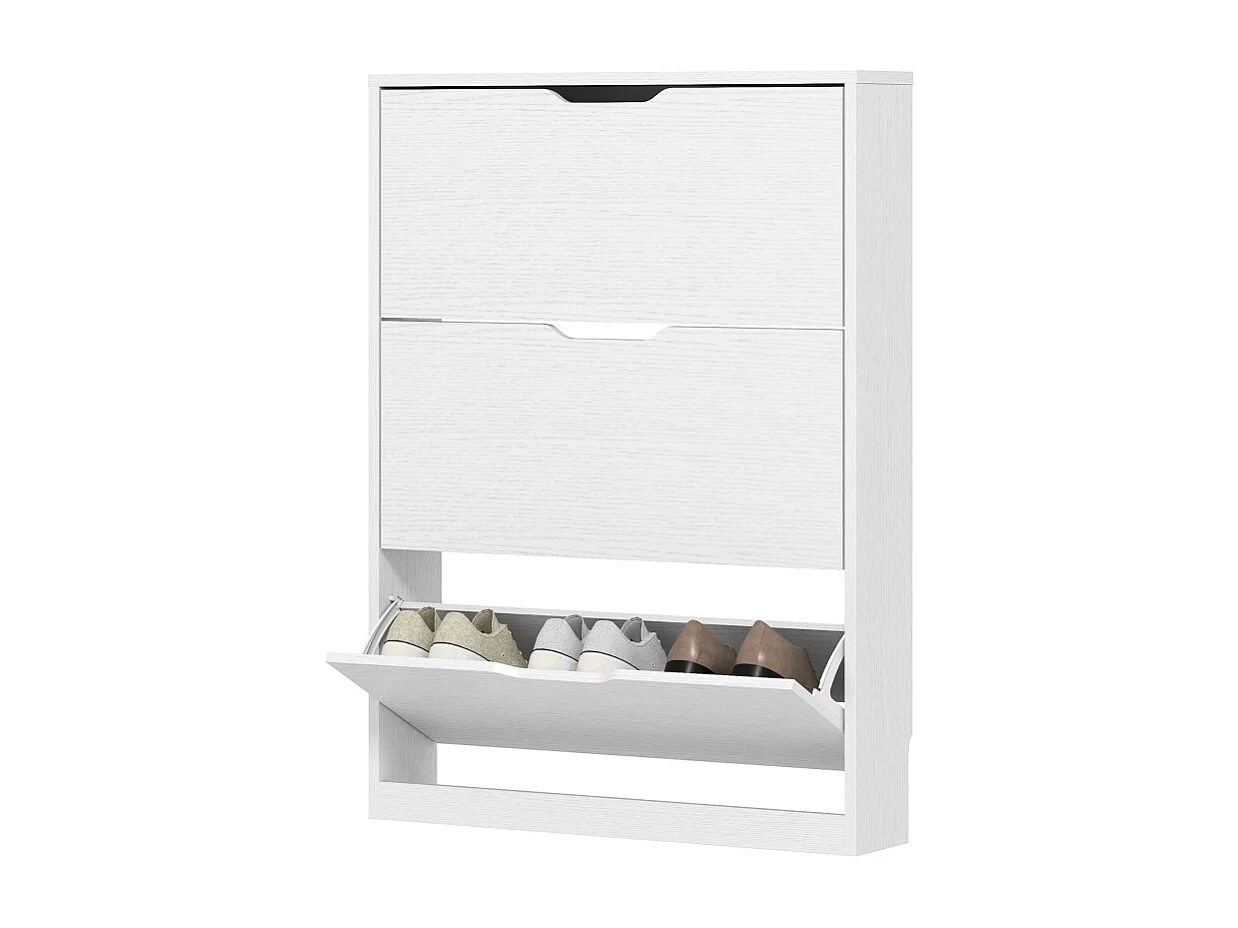 Sapateira de madeira com 3 abas, armazenamento para 12 pares para entrada, 80x17x108 cm, branco