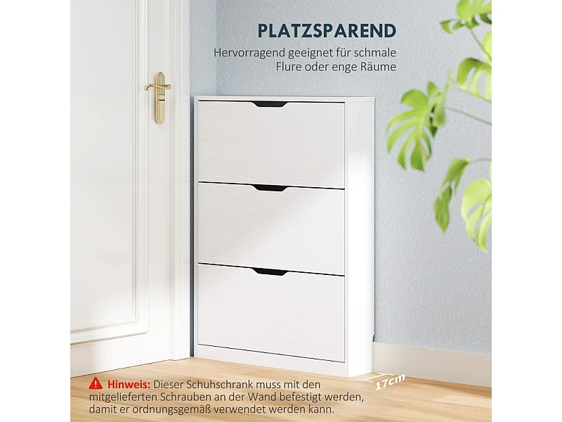 Sapateira de madeira com 3 abas, armazenamento para 12 pares para entrada, 80x17x108 cm, branco