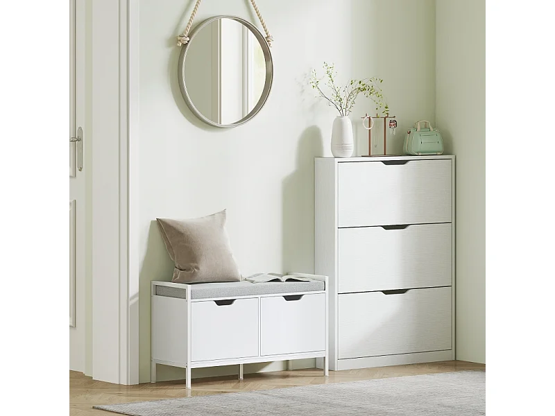 Sapateira de madeira com 3 abas, armazenamento para 12 pares para entrada, 80x17x108 cm, branco