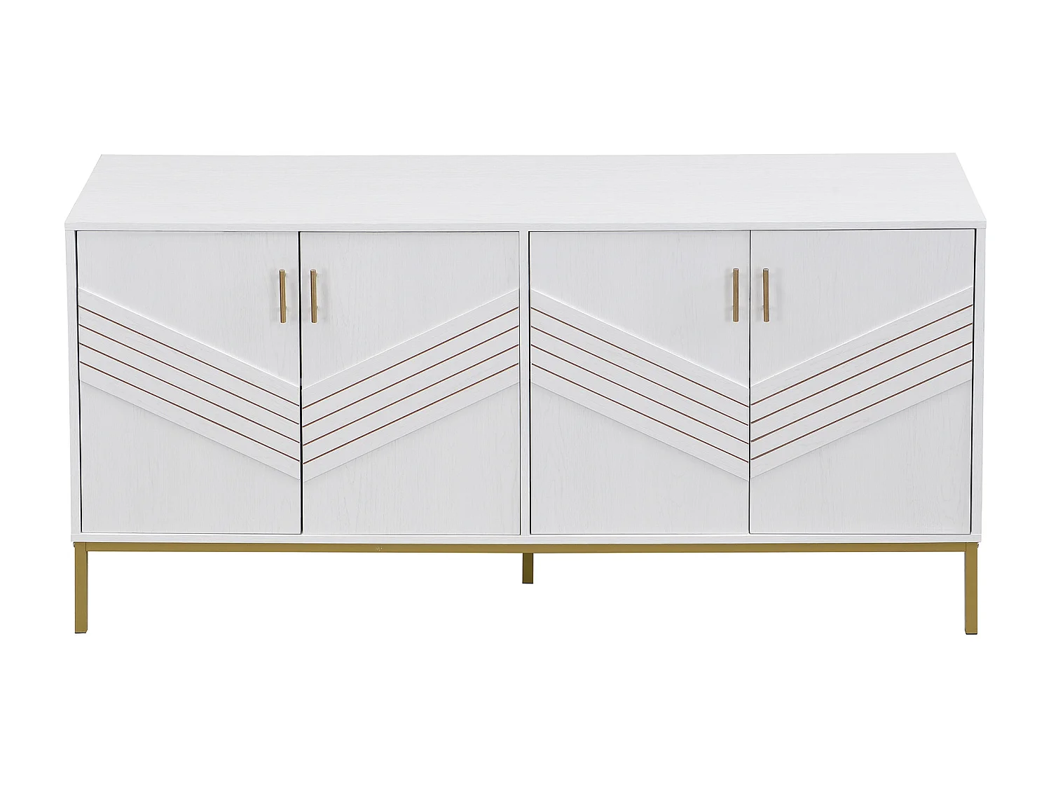 Buffet 4 porte MDF bianco rangement modulabile poignées dorées 160x40x80,5 cm moderno