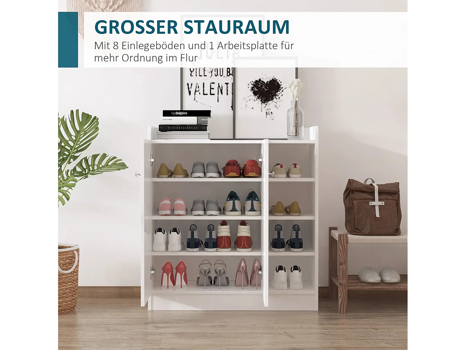 Sapateira de madeira com 12 pares, prateleiras abertas e armário 83x30x90cm carvalho claro