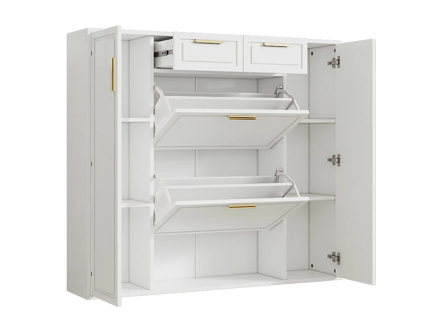 Meuble à chaussures blanc 120x24x107cm en bois MDF avec tiroirs et étagères ajustables entrée