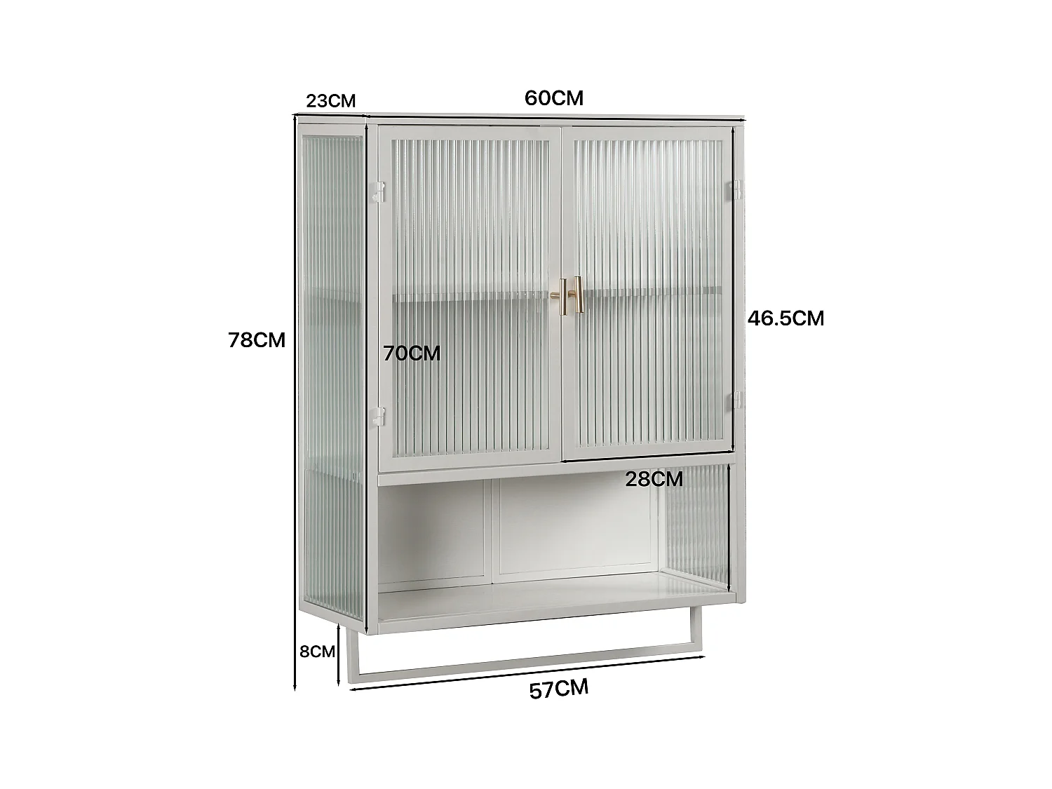 Mueble de pared de metal y cristal templado con estante de diseño para baño blanco 60x23x78cm