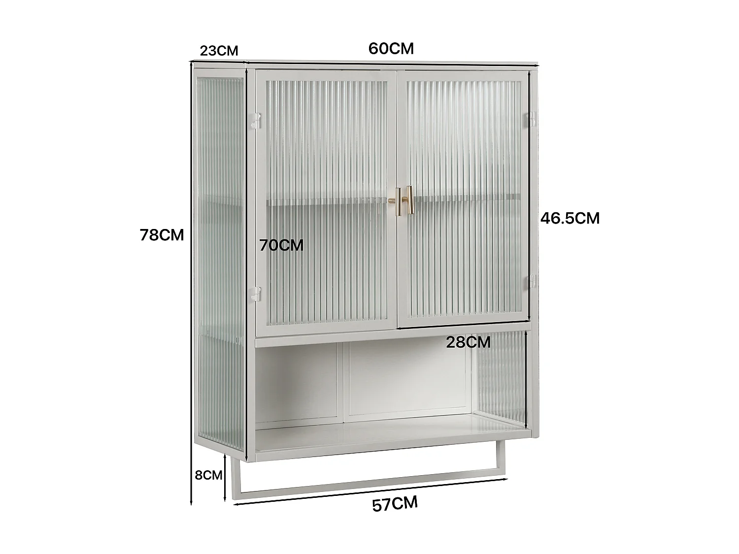 Mueble de pared de metal y cristal templado con estante de diseño para baño blanco 60x23x78cm