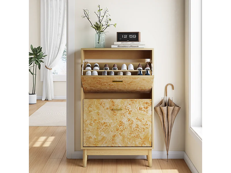 Zapatero en madera de melamina con 3 puertas abatibles, entrada de pasillo, ahorra espacio, marrón oscuro