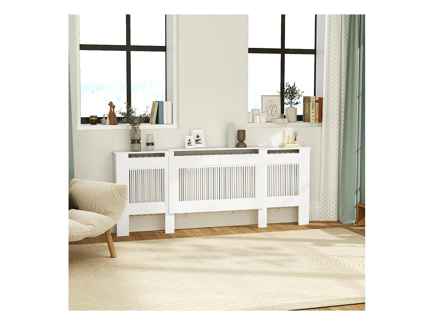 Cache-radiateur estensibile MDF bianco con gamma étagère 125-201x19x81,5 cm