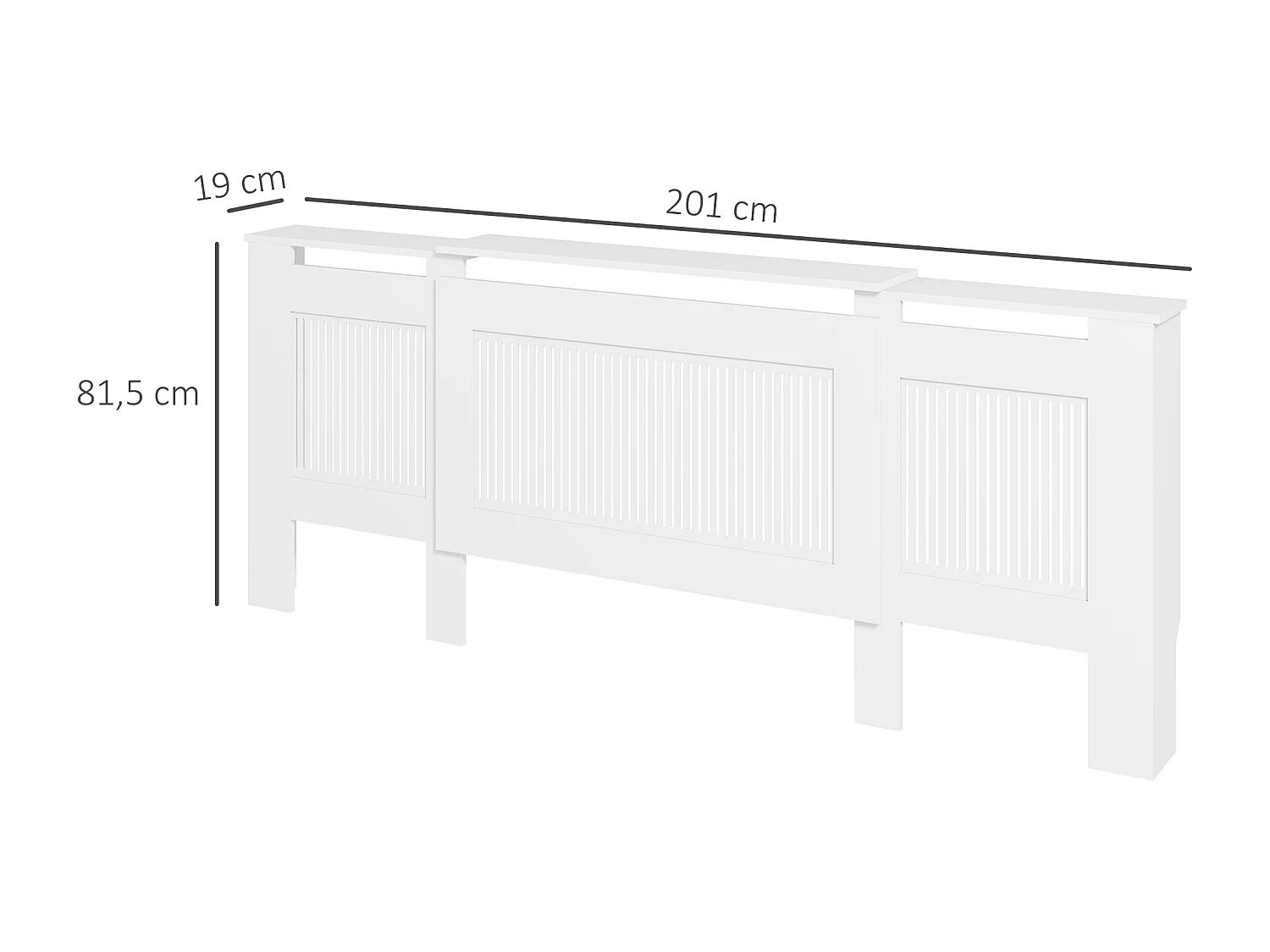 Cubreradiador extensible de MDF blanco con balda de almacenaje 125-201x19x81,5 cm