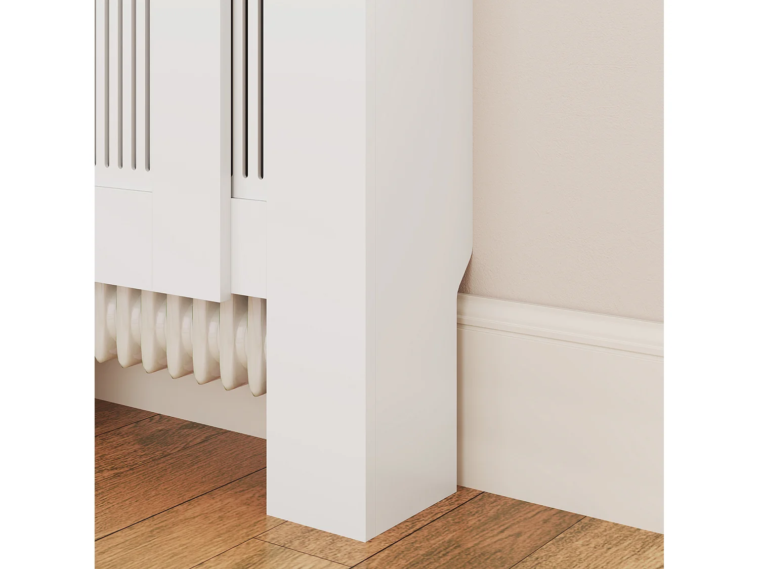 Cubreradiador extensible de MDF blanco con balda de almacenaje 125-201x19x81,5 cm