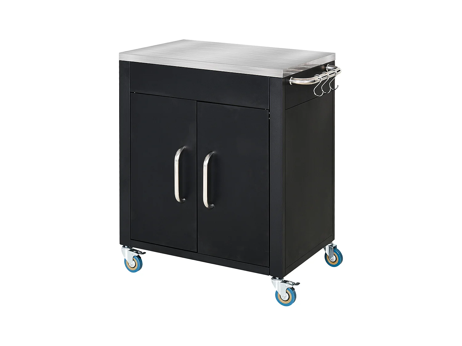 Carrello da cucina roulant in acciaio con plateau inox e uncinetto, rangement 86×50×86,5cm