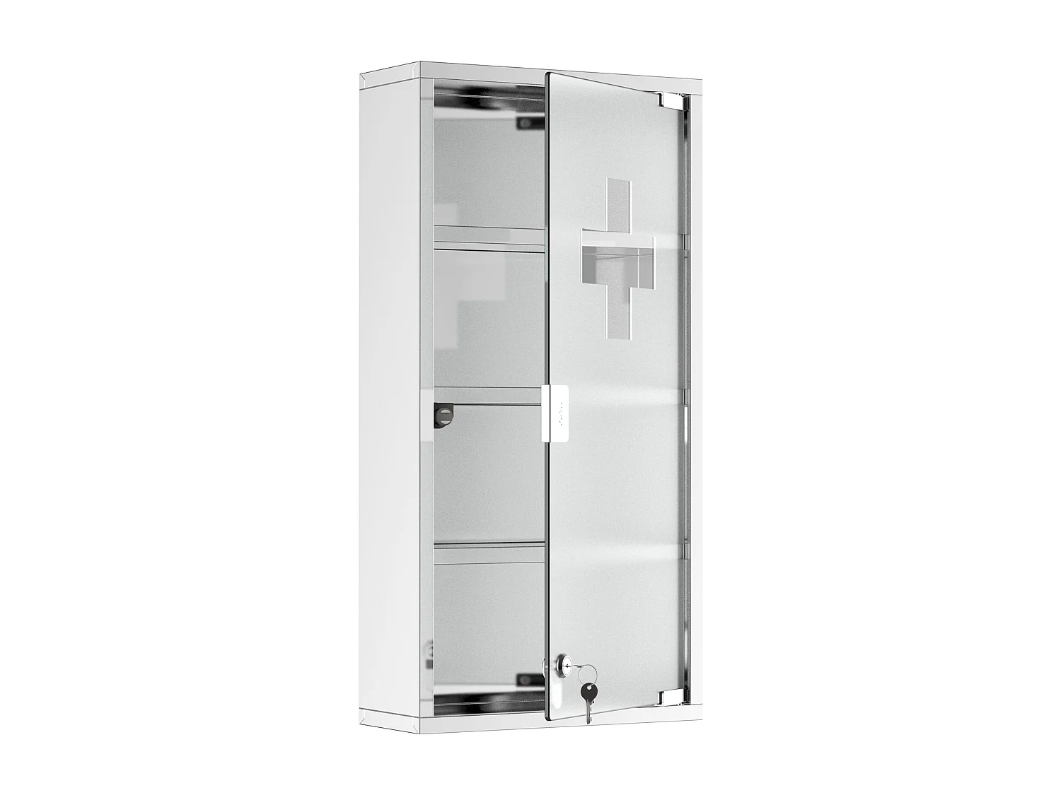 Armário de remédios de aço inoxidável com fechadura e porta de vidro opaco para montagem na parede do banheiro 30×12×60 cm