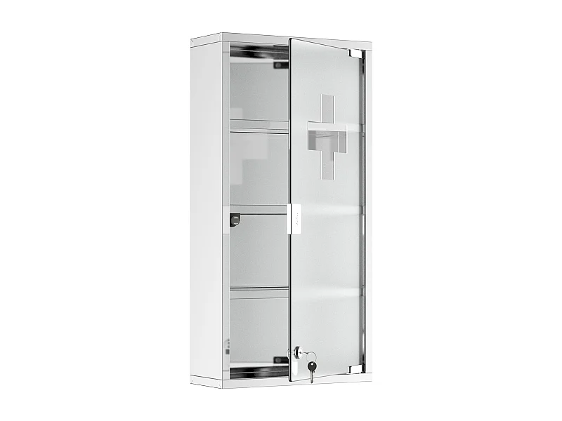 Armário de remédios de aço inoxidável com fechadura e porta de vidro opaco para montagem na parede do banheiro 30×12×60 cm