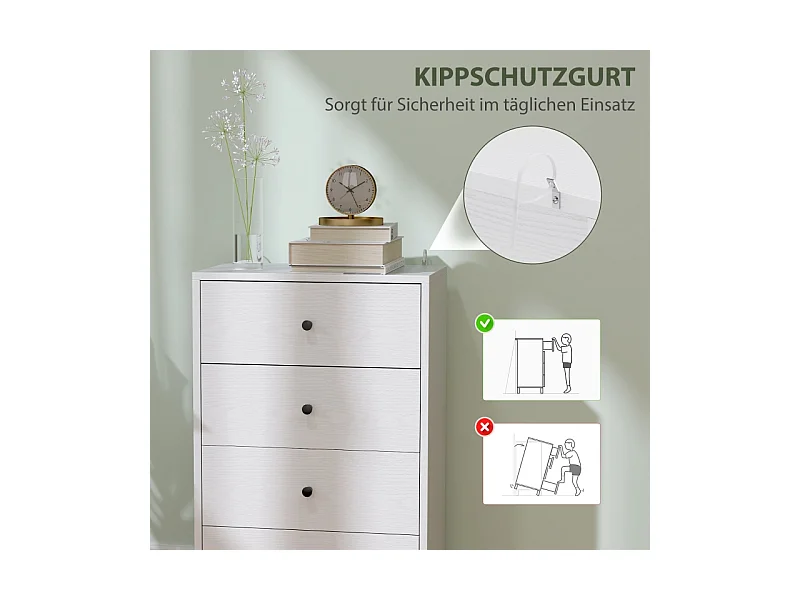 Comò 4 cassetti bois aggloméré rangement chambre salon blanc 47x29x75cm