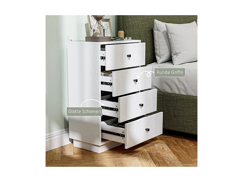 Comò 4 cassetti bois aggloméré rangement chambre salon blanc 47x29x75cm